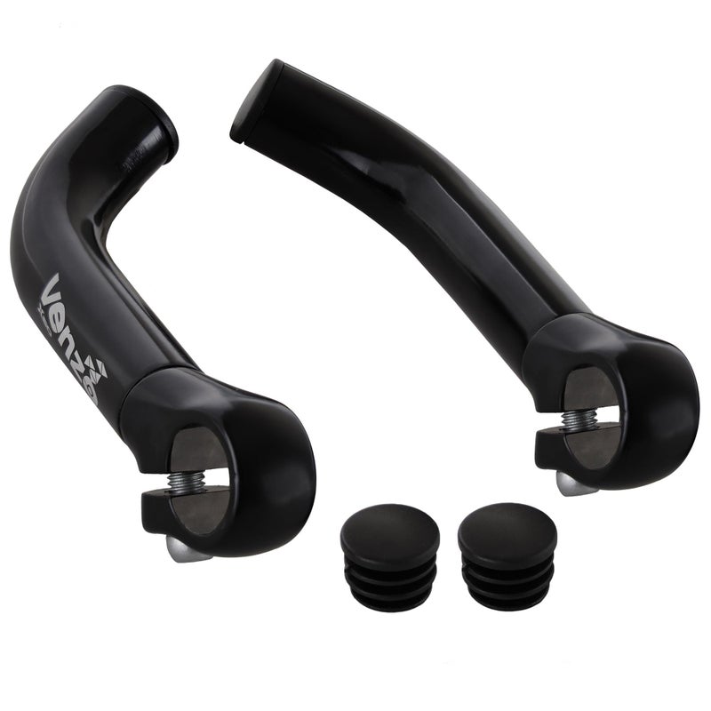 Venzo Bicycle Handlebar Extender for Mountain Hybrid Bike - Compatible with 7/8'â€™ 22.2mm - Flat Bar Ends with Plugs - 150mm - Ergonomic Design Lightweight & Durable - Gloss Black - Image 1